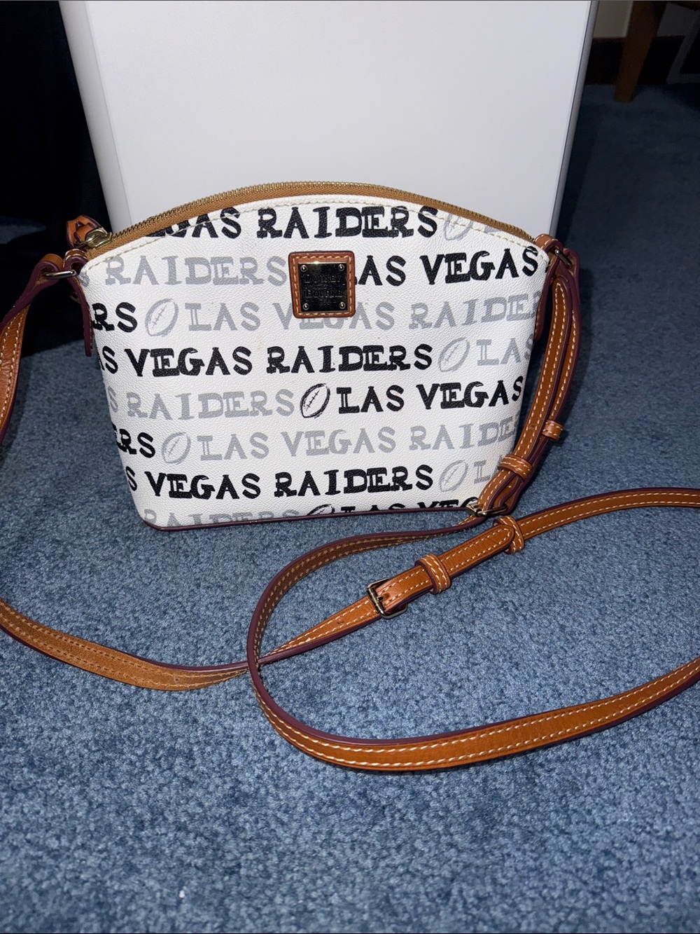 Dooney & Bourke White Las Vegas Raiders Crossbody with Brown Trim